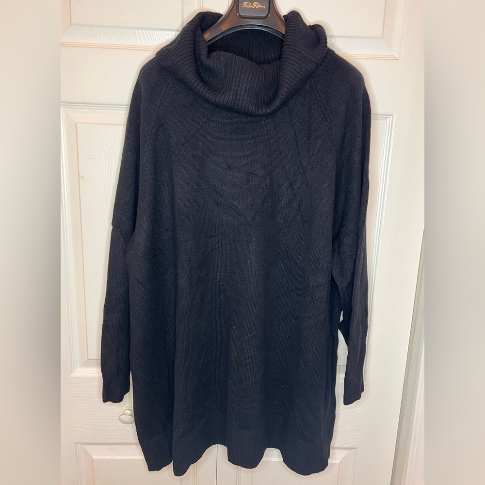 Lands' End Women's Ling sleeve turtleneck cashmere sweater dress 3X Black NWOT
